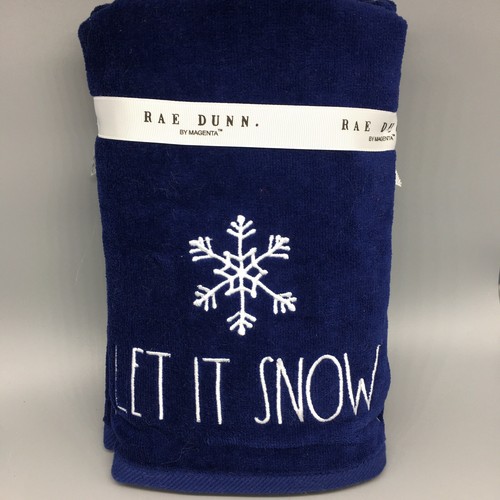 x2 Rae Dunn Blue White LET IT SNOW Snowflake Bathroom Hand Towel Set Embroidered - Picture 5 of 5