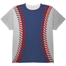 Baseball League Blue and White All Over Youth T Shirt