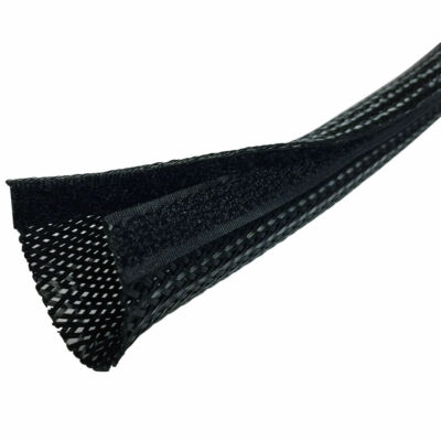 Side Entry Cable Wrap Braided Sleeving with Hook & Loop Fastener - 1/2'' to 4''