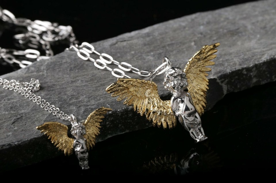 Catena Lunga Con Ciondolo Chiaa Angeli In Argento 925% Rodiato Bianco E Zirconi Taglio - Foto 5