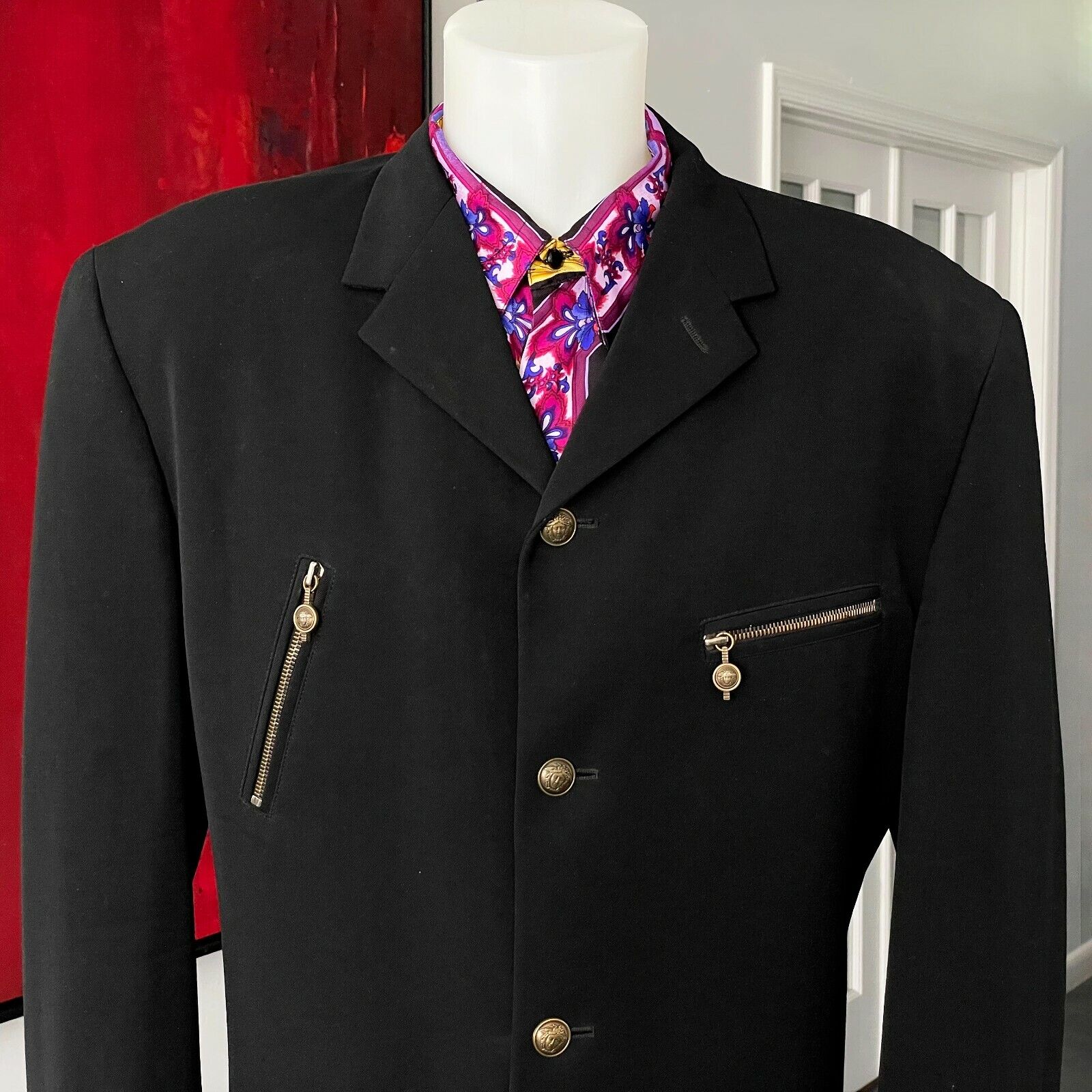 GIANNI VERSACE black wool 4 button blazer w/ 4 zi… - image 10