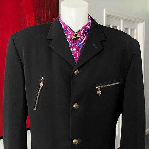 Blazer Gianni Versace lana negra 4 botones con 4 bolsillos con cremallera talla 52 FW 1992/93 - Imagen 10 de 12