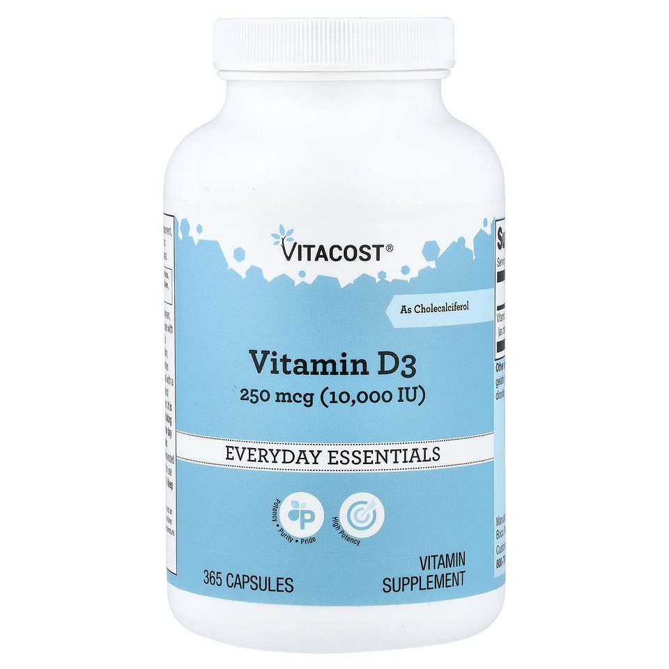 Vitamin D3, 250 mcg (10,000 IU), 365 Capsules
