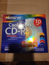 NEW SEALED Memorex Cool Colors CD-R 10 Pack 700 MB 80 Min 48X Blank CDs
