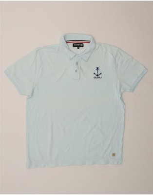 GURU Mens Graphic Polo Shirt XL Blue Cotton BX08