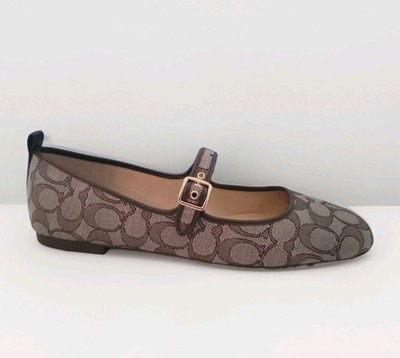 NEW Coach Womans C Rivet Mary Jane Shoes Signature Jacquard Brown Oak Size 11