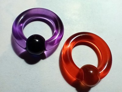 2 Captive Bead Ring Red  Acrylic Easy Mount Ball 4g 1/2'' One Red One Purple C-1