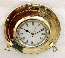 Antike massive glänzende Messing Schiff Bullauge Analog Uhr Maritim Wandbehan...