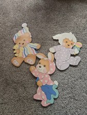 1990's Teddy Beddy Bear Vintage Nursery Wall Plaques Lot Of 3