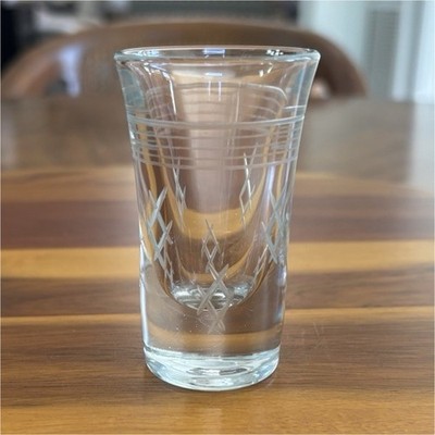 Vintage Clear Etched Glass Shot Glass Round Barware Glassware