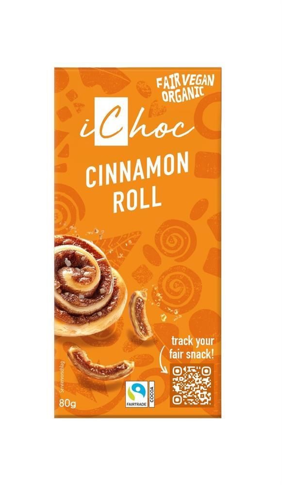 iChoc Cinnamon Roll Chocolate Organic Vegan 80g - 2 Pack