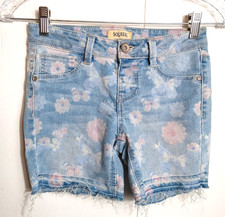 Squeeze Girls 10 Y2k Floral Butterfly Light Denim Jean Shorts Cutoffs Stretch