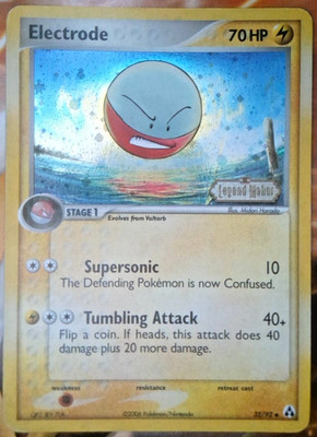 Electrode - 32/92 Legend Maker  Vintage Pokemon Card stamped Holo Swirl