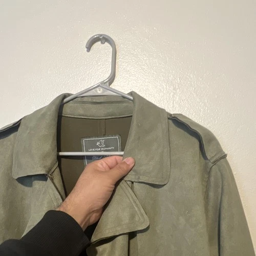 Love For Humanity Black Label Men's Long Belted Lined Green Trench Coat M image 18