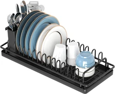 Compact Small Dish Rack Sink Drying Rack with Silicone Mat, Stainless Steel Dish