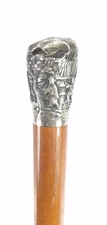 Southeast Asian Chinese Export Repousse' Silver Head Walking Stick Cane