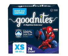 Goodnites Nighttime Bedwetting Underwear for Boys, XS, 28-43lbs., 74ct Spiderm 