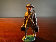 Vintage Barclay B69 734 Soldier Ammunition Carrier, Black Boxes, Tin Helmet VG 