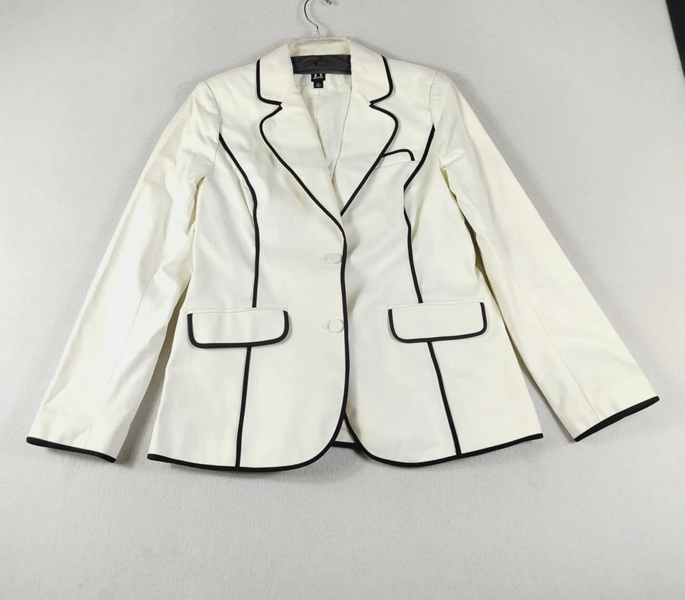 Blazer H Hilfiger Mujer 10 Blanco Negro Ribete de Tubos Chaqueta Elastizada Tejido 2 Botones Foto 2 de 4