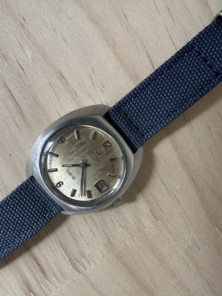 Certina DS-2 Automatik Armbanduhr Datum Edelstahl silber Blau Textil ZB beige - Bild 4 von 4