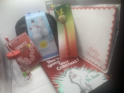 Lot Of Mixed Christmas Grinch Book, Placemats, Gel Pen, Build Snowman Kit ETC LE