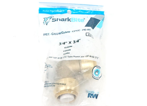3/4" 90 Degree Elbow Push To Connect Copper Pex Genuine Sharkbite Pushfit Brass