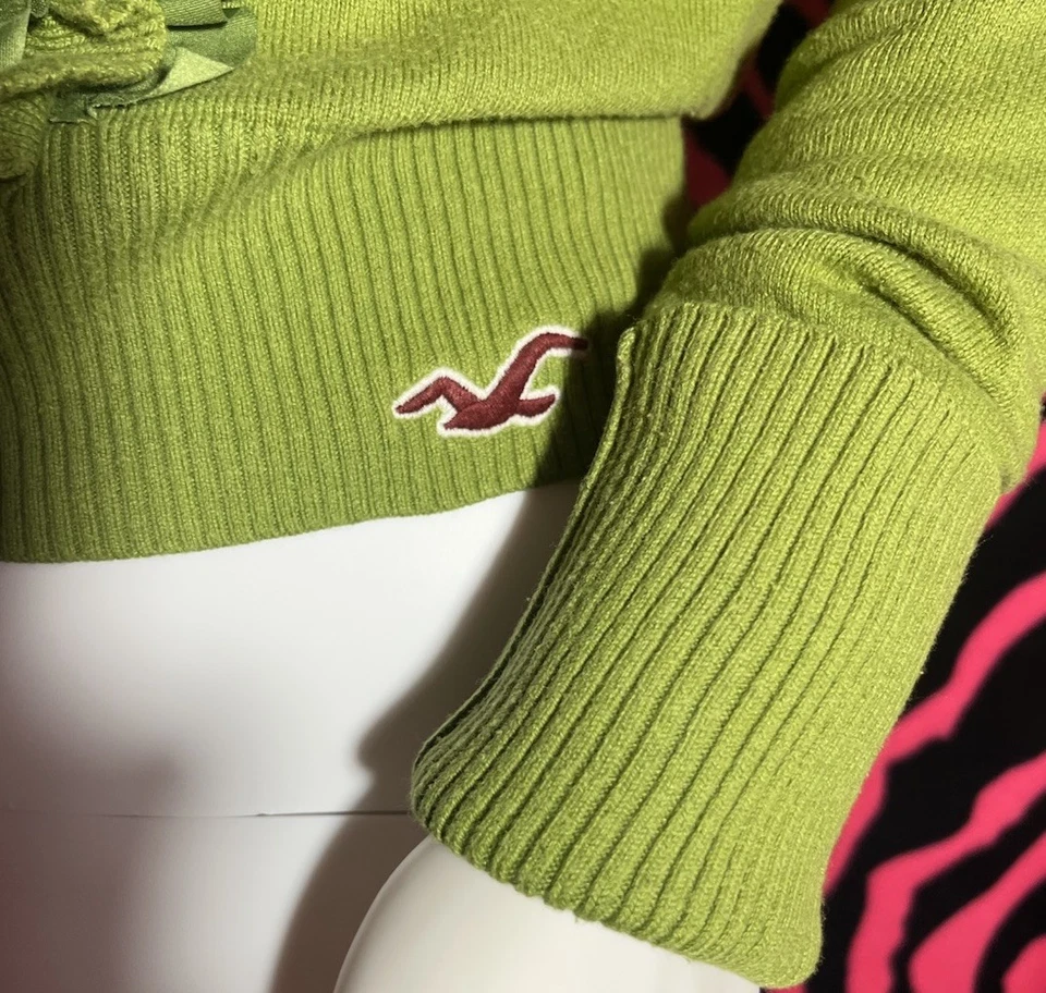 Hollister VTG Sweater Apple Green Knitted Ruffle Front Womens Size Small - Image 4 of 4