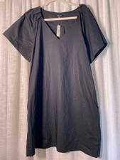 NWT Madewell Dress Womens M Black Midi Pleat Shoulder Short Sleeve V Neck Cotton