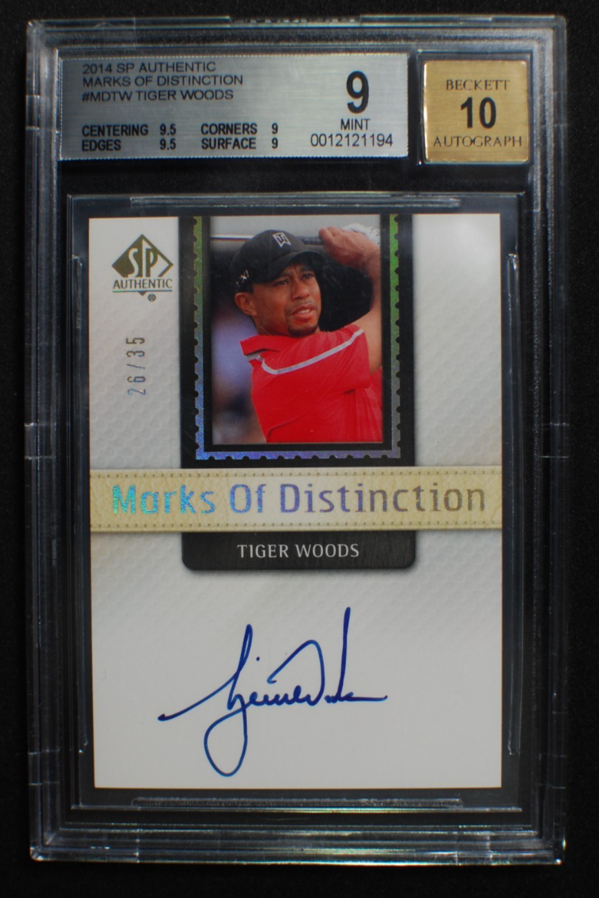 Tiger Woods - 2014 UD SP Authentic Marks of Distinction /35 - BGS 9 AUTO 10 