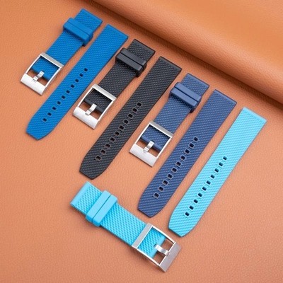 22 24mm Black Blue Mesh Silicone Rubber Watch Band Strap Fits Breitling Heritage