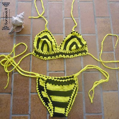 Häkelbikini Bikini crochet Hippie ethno Goa  Ibiza brazil neu psy inde Strick S