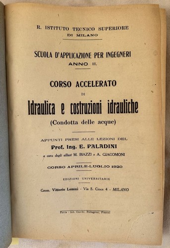 Politécnico De Milano Ettore Paladines Hidráulica Construcción Agua Po - Imagen 2 de 4