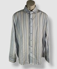  75 Tasso Elba Men's Blue Striped Button-Up Long Sleeve Collared Shirt Size XL