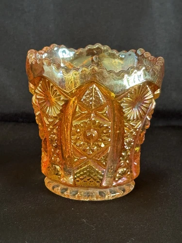 Vtg 1950 Imperial Marigold Carnival Glass Diamond Band Toothpick Holder