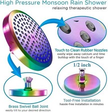 Shower Head High Pressure Rain Luxurious Easy Install Adjustable 6 Inch Round