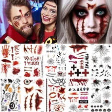 Halloween Temporary Tattoos Body Tattoo Stickers Scar Blood Fake Waterproof⊥