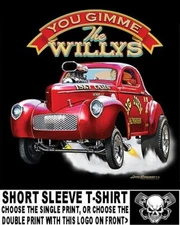 FAMOUS VINTAGE BIG JOHN MAZMANIAN WILLYS GASSER DRAG RACE SKULL CAR T-SHIRT AB6