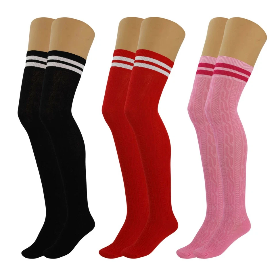 Colorful Thigh High Socks for Women Over The Knee Warm Long Boot Socks 3 Pairs - Image 4 of 4