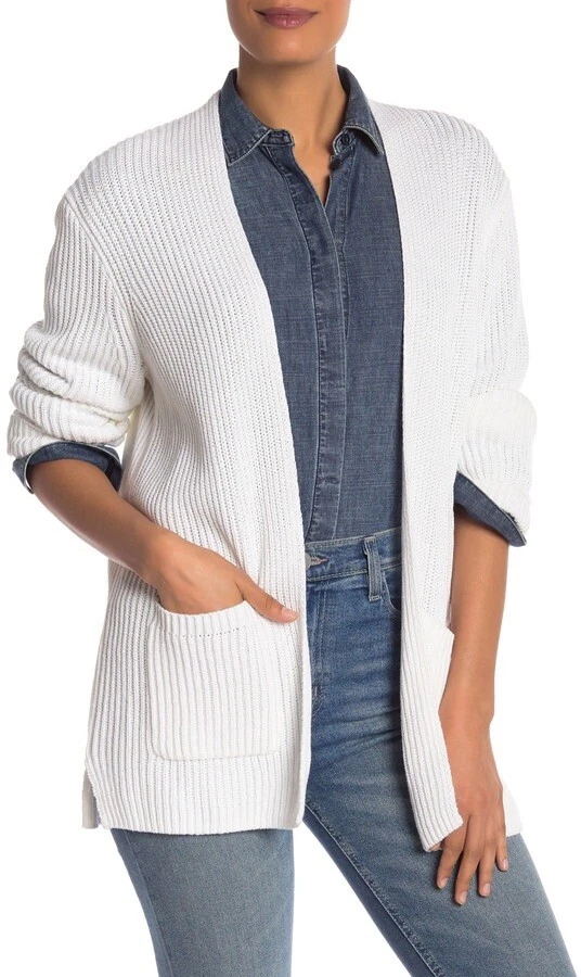 Madewell Nolan Ribbed Open Cardigan Cozy Cotton White Small