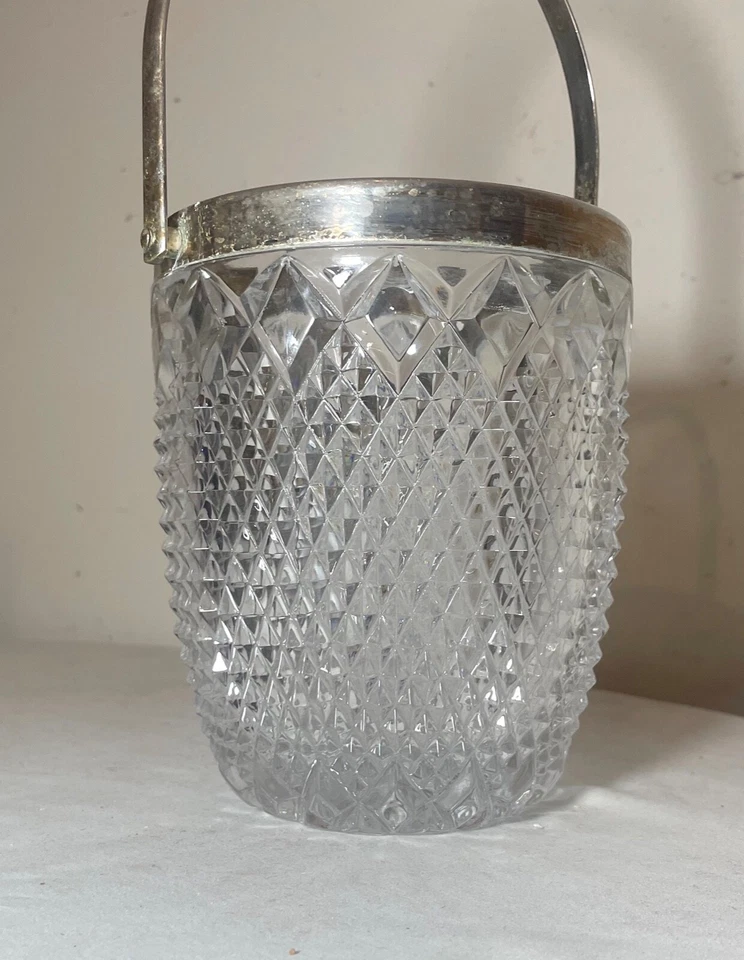 Cubo de hielo tarro galletas galletas cristalino chapado en plata antiguo de calidad Foto 4 de 4