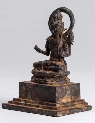Antik Java Stil Majapahit Indonesische Sitzender Bronze Devil Tara Statue - - Foto 3 di 5