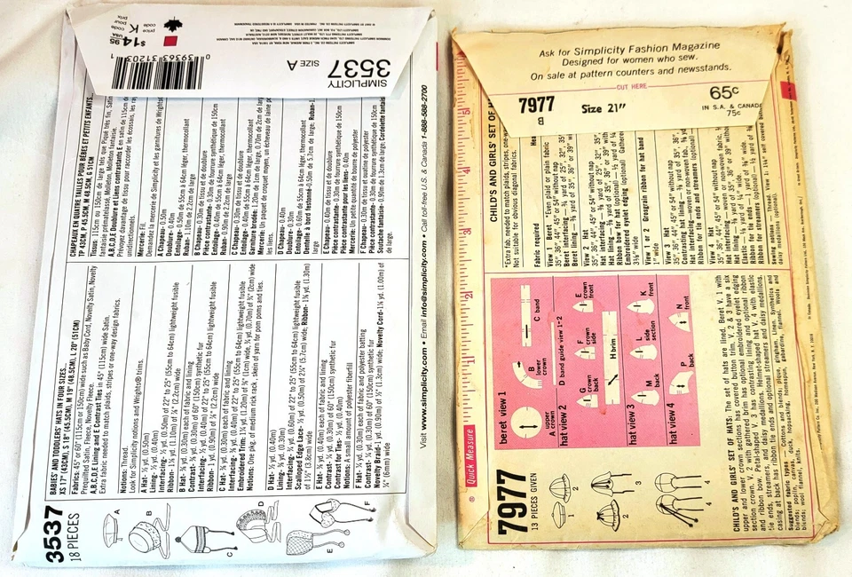Lot of 2 Child Hats Simplicity Sewing Patterns Infants Newborn Toddler Youth - Image 2 of 4