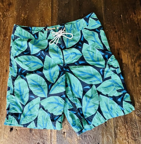 J Crew Lined Board Shorts Men's Sz 30 Swim Trunks Blue Green Leaf Allover Print - Picture 2 of 18