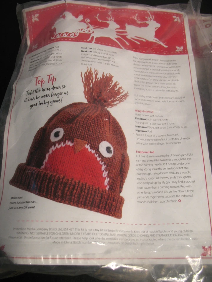 BABY KNIT PATTERN KIT FOR ROLY ROBIN HAT LOT OF 3 NEW - Image 2 of 4