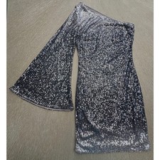 NWT GUESS Samantha Sequin Mini Dress Silver One Shoulder Party Cocktail XS