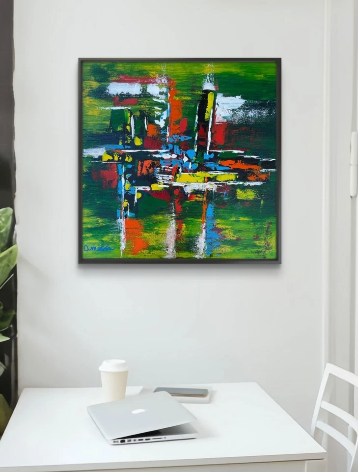 Arte Original "Remolcador" 20x20 Lienzo Expresionismo Diseño Abstracto Arte Hogar Foto 2 de 4