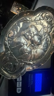ANTIQUE WILLIAM COMYNS EDWARDIAN STERLING SILVER REYNOLDS ANGEL HEAD PIN TRAY