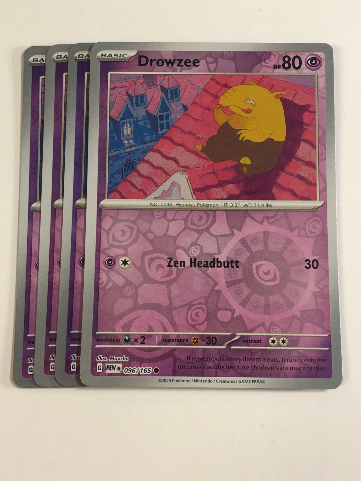 Pokemon TCG 151 4x Playset Reverse Holographic Drowzee 096/165 Near Mint
