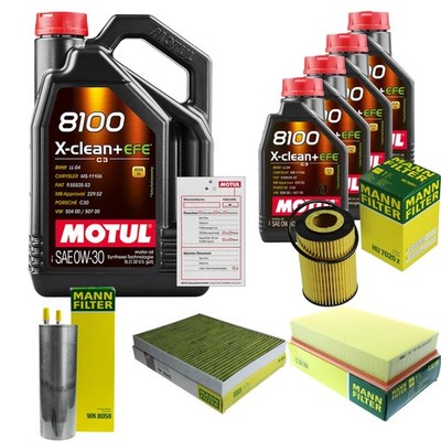 MANN Inspektionspaket 9L MOTUL 8100 X-CLEAN + EFE 0W-30 für VW Multivan VI 2.0