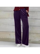 LOGO Lori Goldstein  Velour Lounge Pants Casual Pockets Large Purple Drawstring
